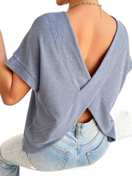 

crossover back batwing sleeve tee i8f3#, White