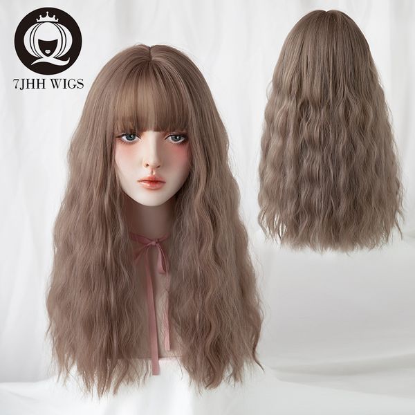 

lx brand wigs long curly pink cosplay lolita synthetic wig with bangs natural soft heat-resistant summer universal size wigfactory direct, Black