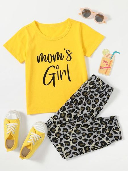 

toddler girls slogan graphic tee & cheetah pants she, White
