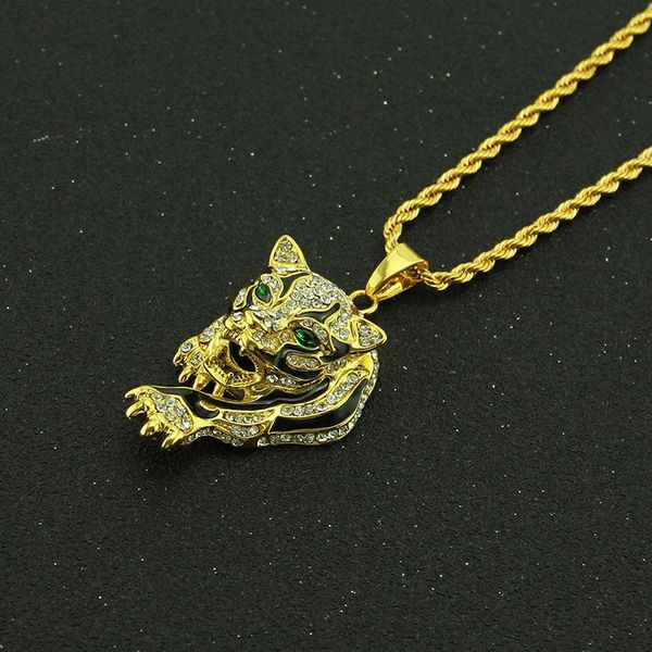 Anhänger Halsketten Schmuck am Hals Hip Hop Kette Halskette Ornamente Diamant Inlay One Piece Cool Stuff Green Eyed Tiger Head HalskettePend