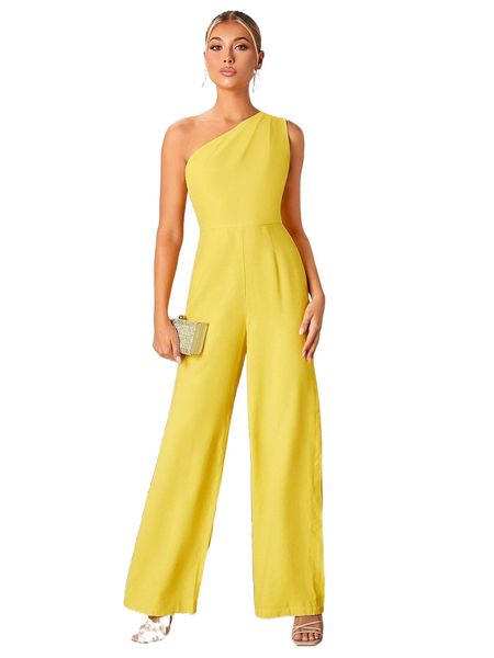 

one shoulder wide leg jumpsuit k919#, Black;white