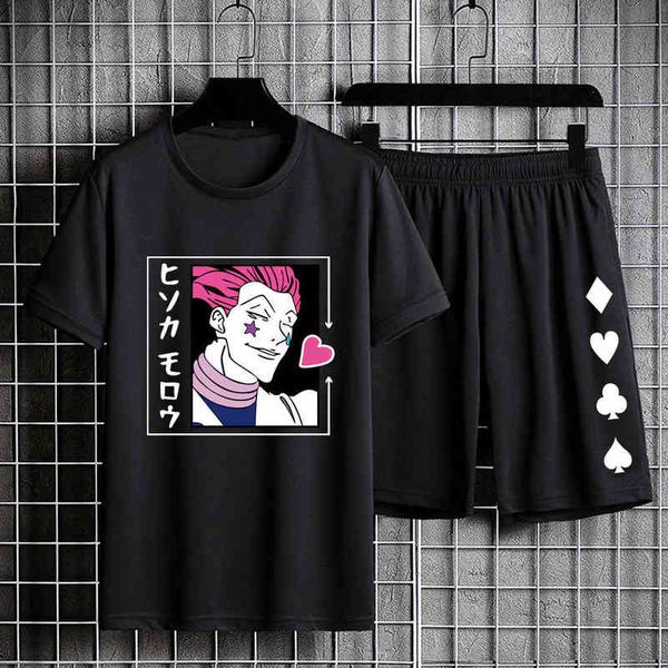 

hunter x t-shirt set casual shorts harajuku men's running sets anime print t-shirts sweatpants summer fashion sport suit, Gray