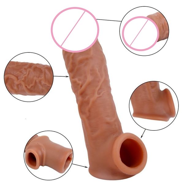 Seks Masaj Seks Oyuncak Sıcak Satış Süper Yumuşak Yeniden Kullanılabilir Erkek Penis Uzantı Kollu Dick Büyütme Silikon Gerçekçi Dildos Erkekler