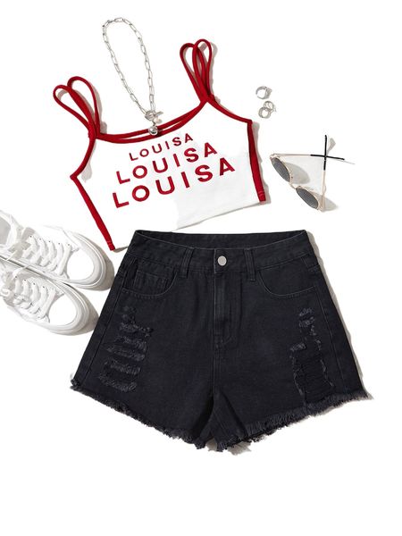 

ripped raw cut denim shorts x3v6#, White;black