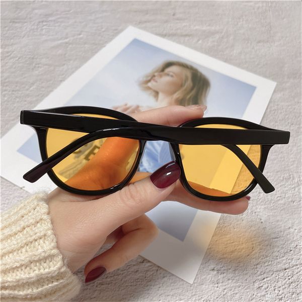 

retro yellow sunglasses women's glasses men's korean version small face polarized eyewear, White;black