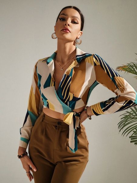 

random print wrap blouse u8rr#, White