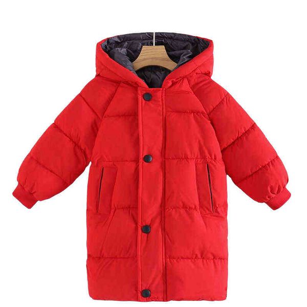 

2021 autumn winter children boy girl long jacket hooded down cotton thick warm parka 3-10 year children baby outerwear jackets j220718, Blue;gray