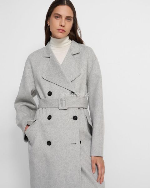 

women's knits & tees 21 autumn and winter cashmere belt double row button coat women's wear, White