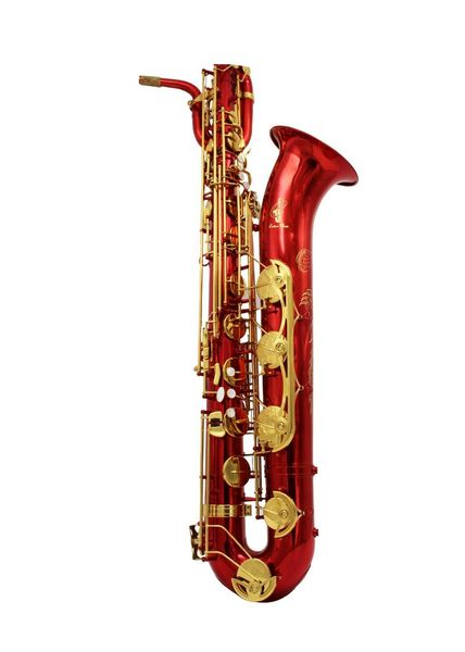 

eastern music red lacquer gold key baritone saxophone with dragon engravings