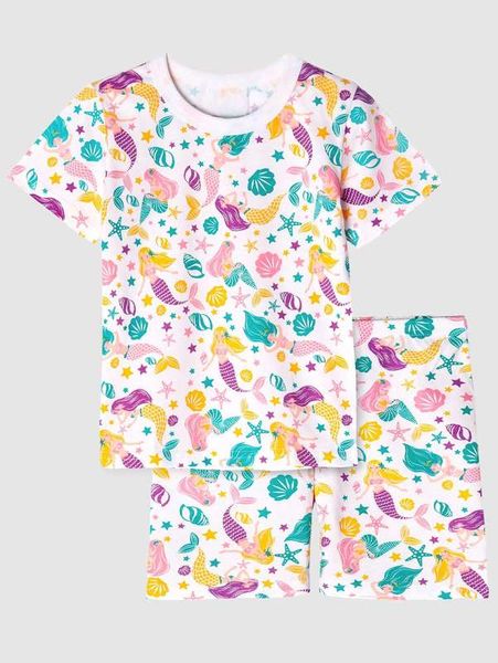 

doctor unicorn girls mermaid & conch print tee & shorts she, White