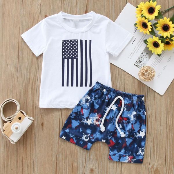 Kleidungssets Kleinkind Kinder Jungen 4. Juli Kurzarm Unabhängigkeitstag T-Shirt Tops Amerikanische Flagge Shorts Outfits Set Sukienka LetniaCloth