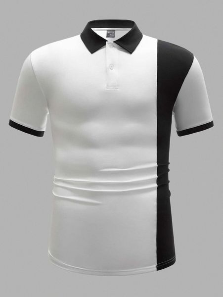 

men colorblock button front polo shirt l0yv#, White;black