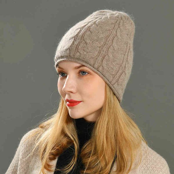 Yeni Sonbahar Kış Şapkası Twist Çift Katmanlı Kadın Yumuşak Kaşmir Şapkalar Sıcak Yün Örme Kaput Toptan J220722