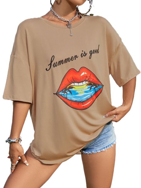 

lip & slogan graphic oversized tee n9mh#, White