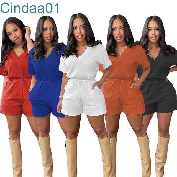 Designer Roupas femininas Esportes de verão calças curtas Sexy Solid Color Viútio de fechamento da cintura em V com bolso