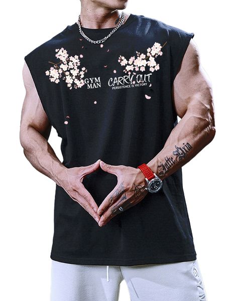 

men slogan & floral print tank x6yh#, White;black