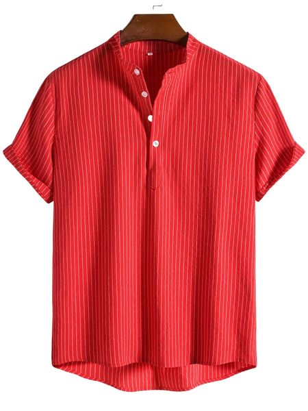 

men striped half button high low shirt a7db#, White;black