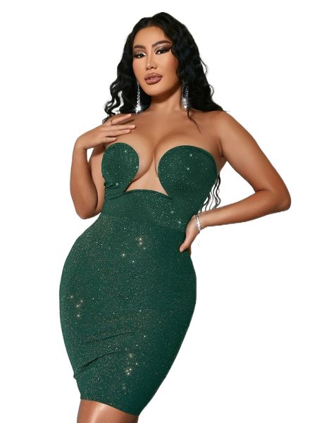 

glamaker two tone glitter bodycon tube dress 43oc#, Black;gray