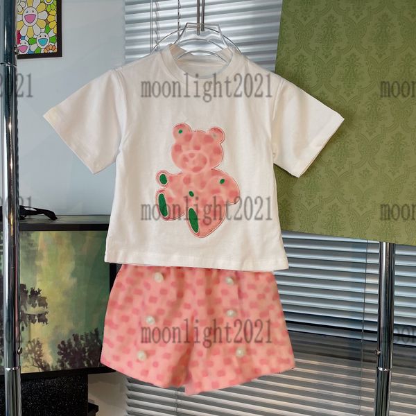 

2022 brand designer girls skirts sets round neck t shirts dress short sleeve high-end cotton t-shirts childrens short skirts size 100-150 fa, White