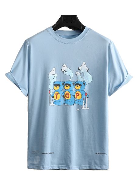 

men cartoon & letter graphic tee 4155#, White;black