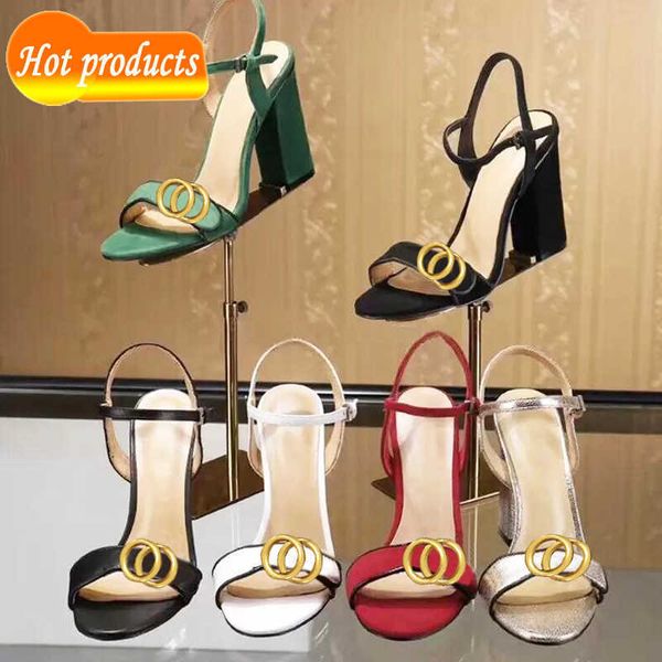 

classic high heeled sandals party 100% leather women dance shoe designer heels 10cm suede lady metal belt buckle thick heel woman shoes, Black