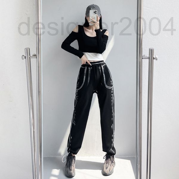 

women's pants & capris designer 2022 early autumn new casual fashion loose hand-painted pattern personality high waist slim pants women, Black;white