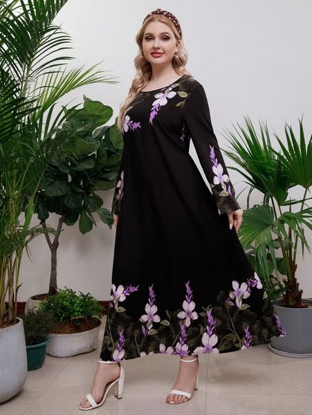 

plus floral print tunic dress w3eq#, Black