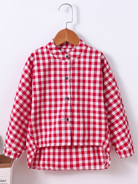 

toddler girls gingham high low hem blouse she, White;black