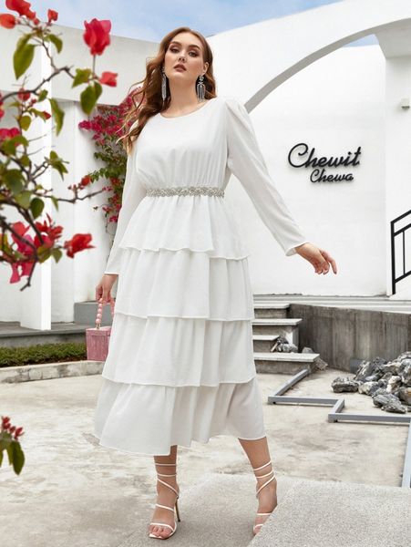 

plus layered hem dress without belt e2id#, Black