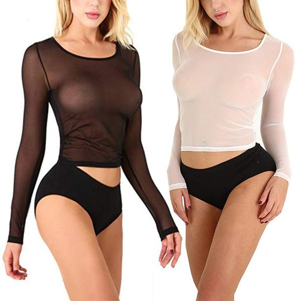 Sommer sexy bloße mesh fischnetz t -Shirt für Frauen transparente Versuchung Langarm Tops Business Wear Office Lady Dame