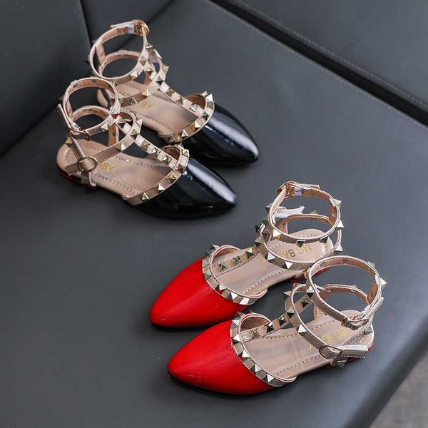 

girls shoes new roman sandals kids leather shoes children rivets leisure sneakers girls princess dance shoes, Black;red