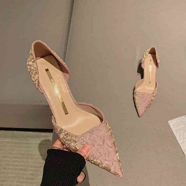 

sandals broken flower girl shallow mouth hollow high-heeled shoes women's thin heel lady korean version small fresh pointed single 7d83, Black