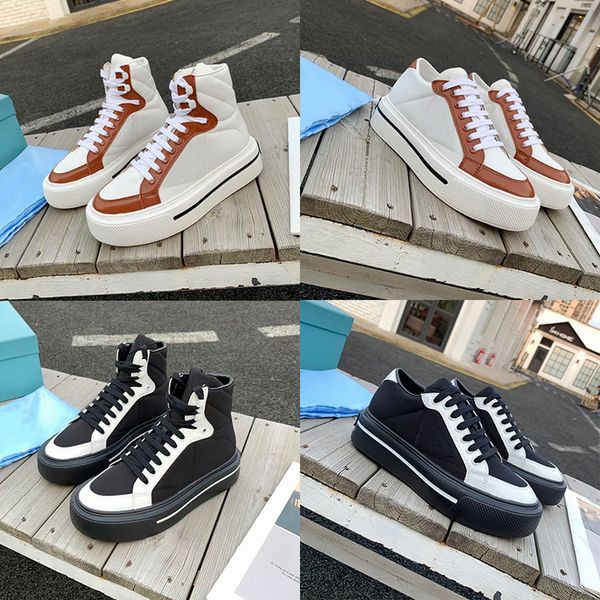 

patent leather macro high-sneakers men women platform canvas shoes re-nylon brushed sneaker flat trainers 45 mm expanded rubber sole, Black