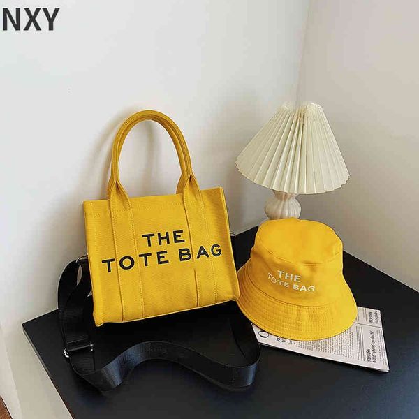 

evening bag 2 pcs set canvas totes bags women's tote bag fashion bag single shoulder messenger handbag and hat 220511