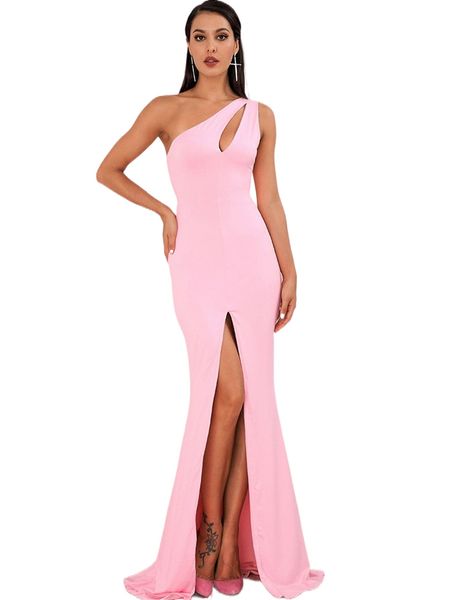 

love&lemonade one shoulder cut-out split thigh maxi dress d5xr#, Black;gray