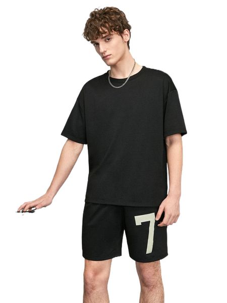 

men number print drop shoulder tee & shorts g3mu#, Gray