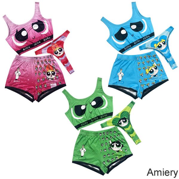 

designer fashion women swimsuit bikini set printed shorts three piece set girls bathing suit summer swimwear beachwear