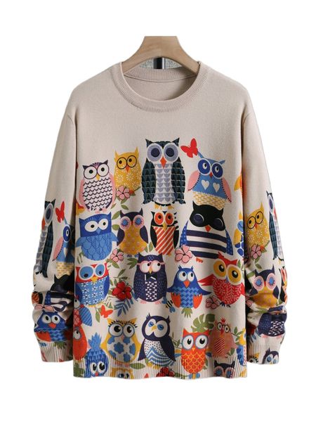 

men cartoon owl pattern sweater 72a7#, White;black