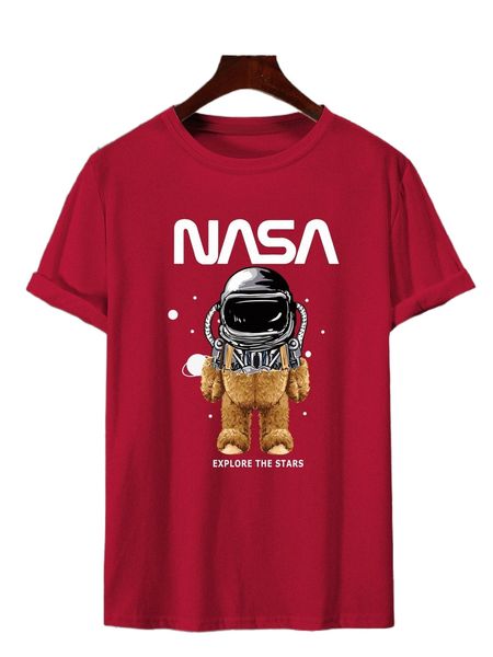 

men astronaut and slogan graphic tee k0gv#, White;black