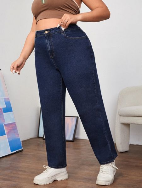 

plus high waist mom jeans r2vb#, Blue
