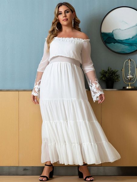 

seomiscky plus shirred waist ruffle hem bardot dress 093n#, Black