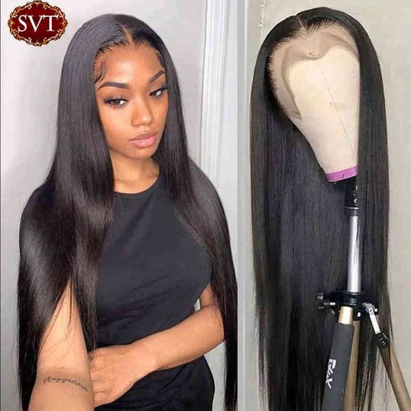 

svt 13x4 lace front wig 180% frontal peruvian human hair 30" pre plucked transparent 4x4 closure for women 220609, Black;brown