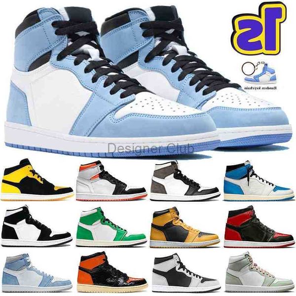 

1 1s university blue men basketball shoes dark mocha hyper royal patent bred electro orange unc twist mens trainers women sneakers, Black