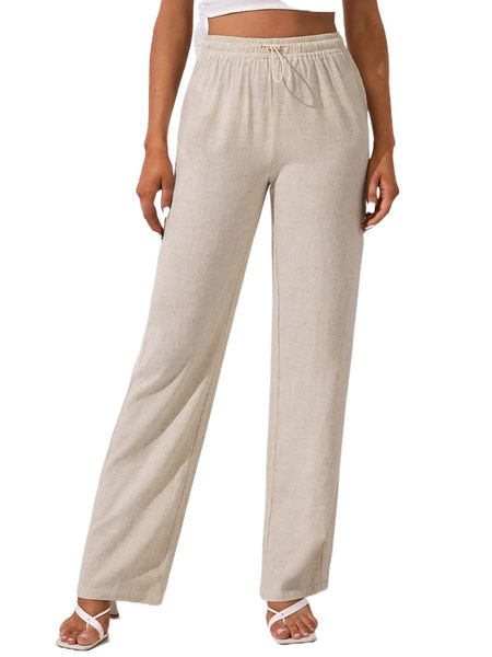 

tall solid drawstring waist pants 35s6#, Black;white