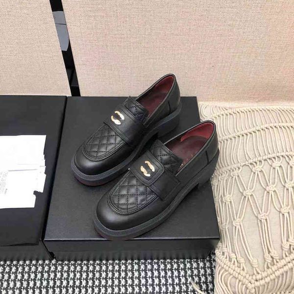 

dress shoes xiaoxianglefu shoes women's autumn fashion british style metal buckle ling lattice thick heel black leather