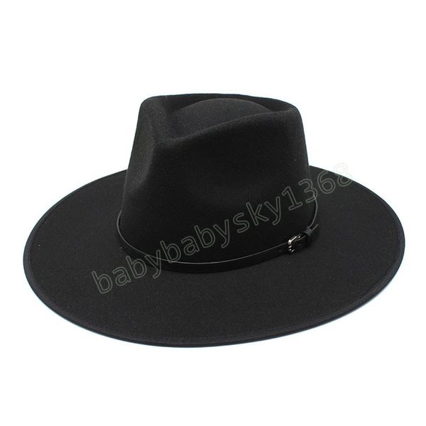 

simple winter solid fedoras hat with leather ribbon men women 8.5cm wide brim panama jazz hat gentleman sombrero cap, Yellow
