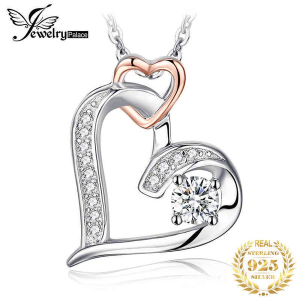

palace heart love rose gold 925 sterling silver simulated diamond pendant necklace for women fashion jewelry no chain, Black