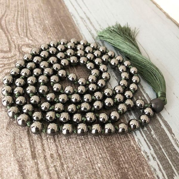 Correntes Boho Hematite Jóias Japa Mala 108 Mersos Mão com Colares de Tassel Longo Longo Cura Menquilas Pesadas