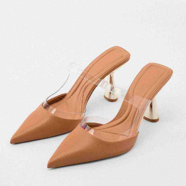 

sandals women summer pointed toe female slipper pvc splicing high heels luxury elegant party ladies shoes woman slippers, Black