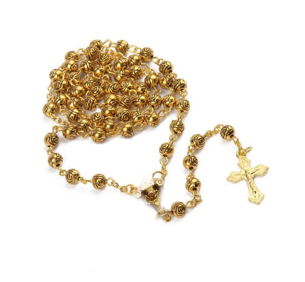 

gold rosary chalice cross rosary necklace metal beads catholic, Silver